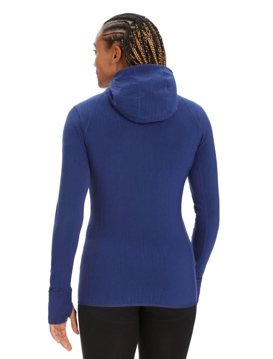 Women's Icebreaker RealFleece™ Merino Descender Long Sleeve Zip Hood Jackets Royal Navy | CA 1301GSOL